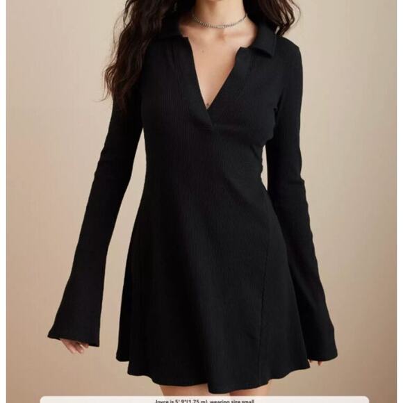 Womens American Eagle AE Collared Knit Mini Dress Black Size XS EUC! - Picture 1 of 4